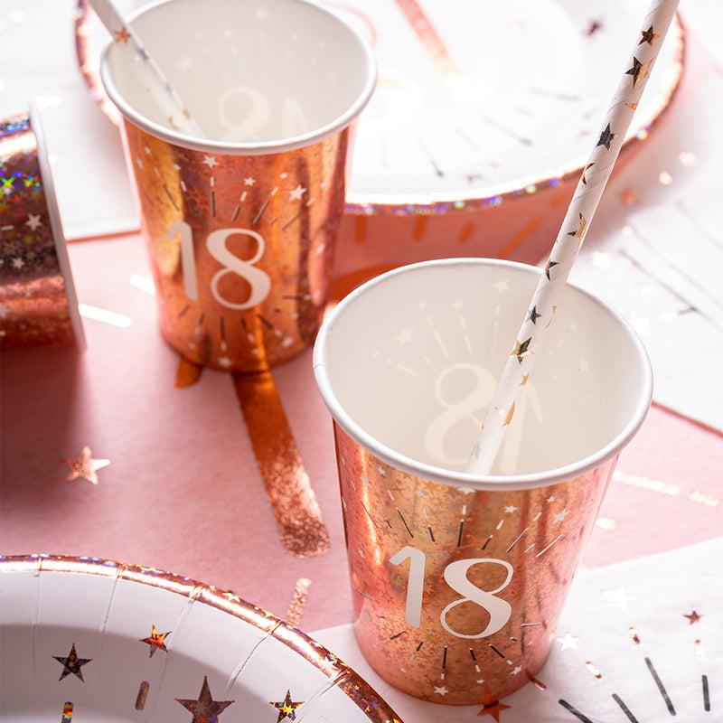 18th Birthday Rose Gold Paper Party Cups (x10)