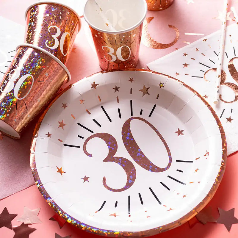 30th Birthday Rose Gold Paper Party Plates (x10) Milestone