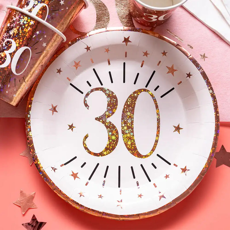 30th Birthday Rose Gold Paper Party Plates (x10) Milestone