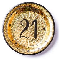 21st Birthday Black & Gold Sparkle Plates (x10) Milestone