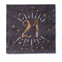 21st Birthday Black & Gold Sparkle Napkins (x10) Milestone