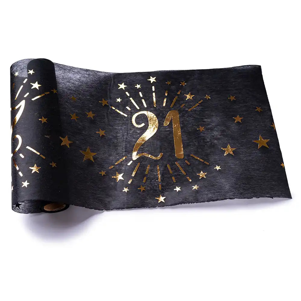 21st Birthday Black & Gold Sparkle Table Runner Milestone