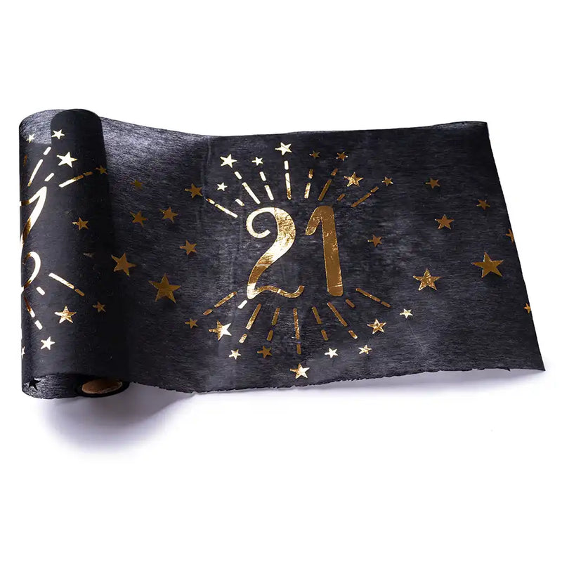 21st Birthday Black & Gold Sparkle Table Runner Milestone