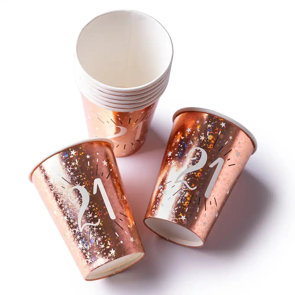 21st Birthday Rose Gold Paper Cups (x10) Milestone