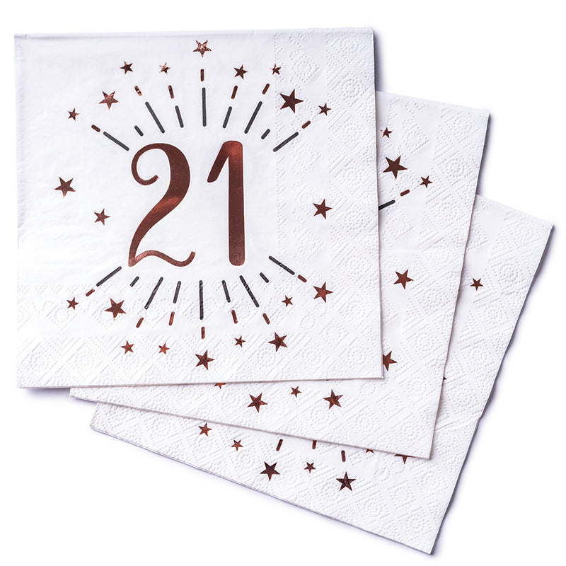 21st Birthday Rose Gold Paper Party Napkins (x10)
