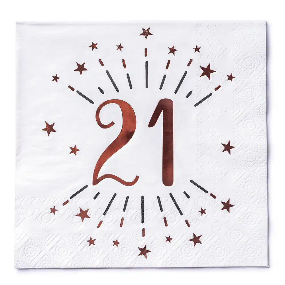 21st Birthday Rose Gold Paper Party Napkins (x10) Milestone