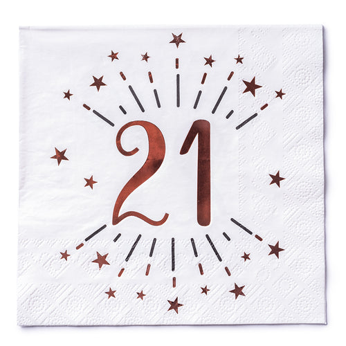 21st Birthday Rose Gold Paper Party Napkins (x10)