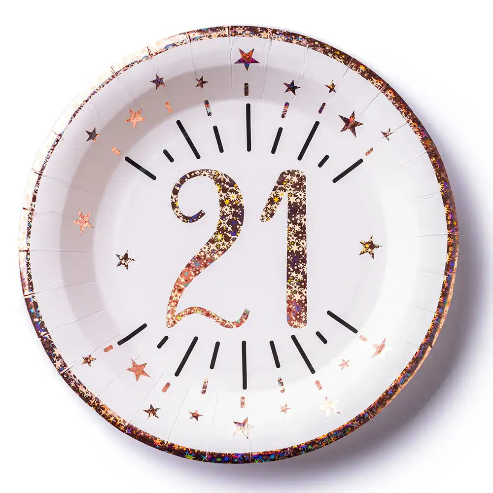 21st Birthday Rose Gold Paper Plates (x10) Milestone