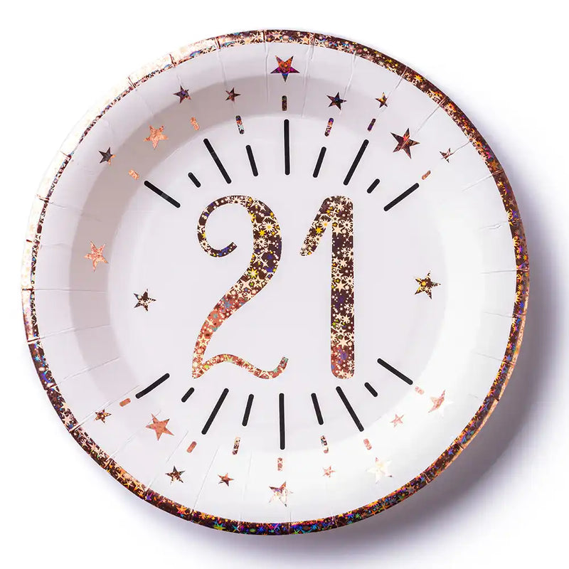 21st Birthday Rose Gold Paper Plates (x10) Milestone