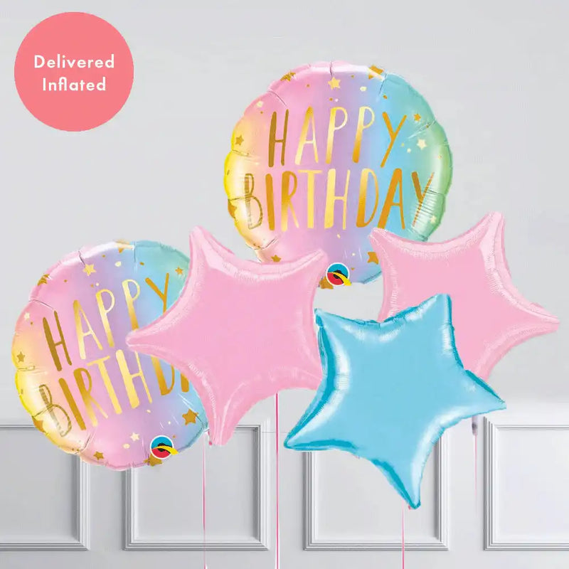 Inflated Balloon Bunch - Pastel Ombre & Stars Personalised Balloons