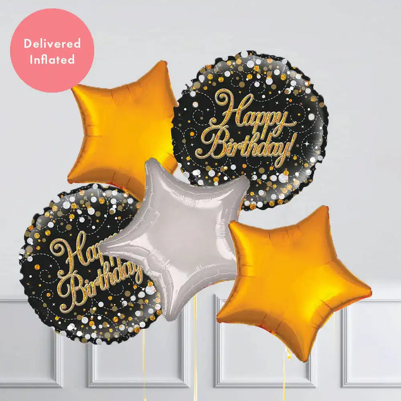 Inflated Balloon Bunch - Sparkle Fizz Happy Birthday Personalised Balloons
