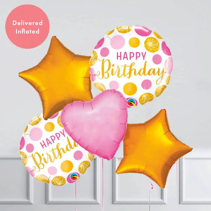 Inflated Balloon Bunch - Pink & Gold Dots Personalised Balloons