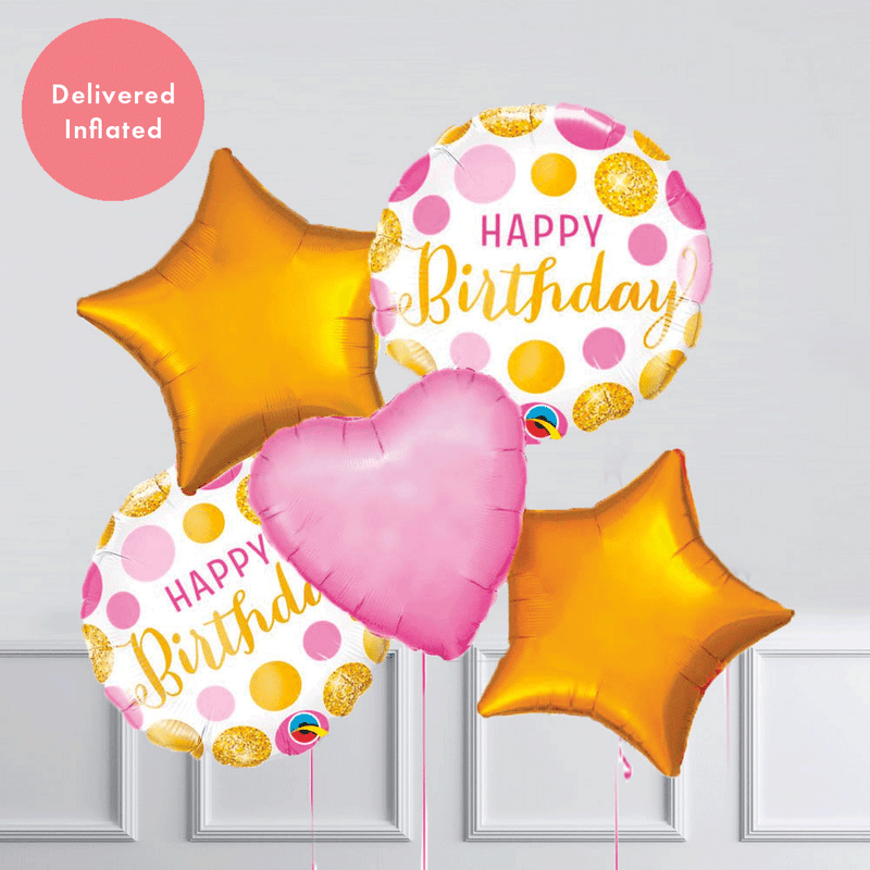 Inflated Balloon Bunch - Pink & Gold Dots