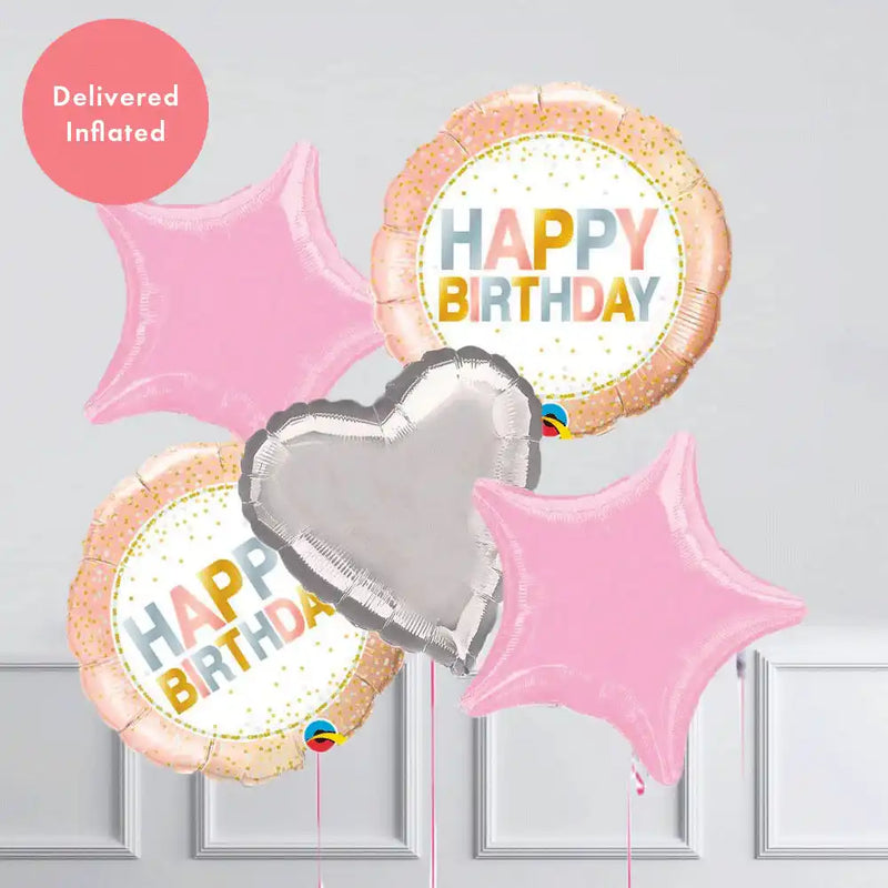 Inflated Balloon Bunch - Rose Gold Metallic Dots Personalised Balloons