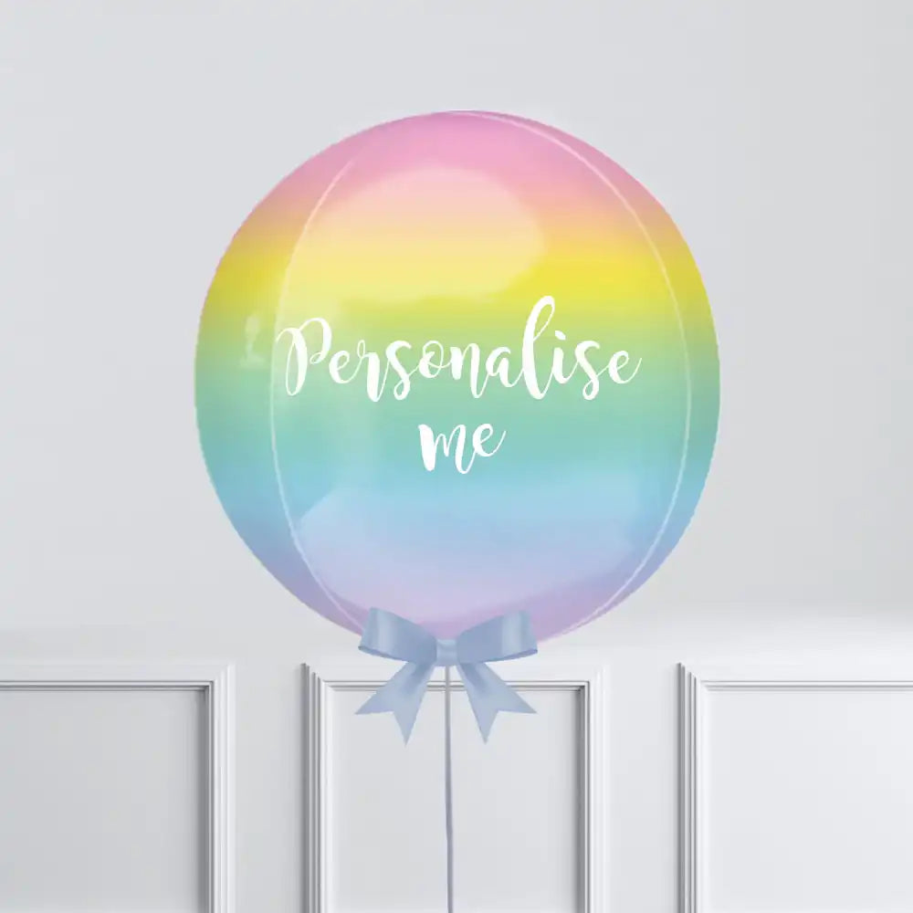 Personalised Orb Balloon - Pastel Rainbow Ombre Personalised Balloons