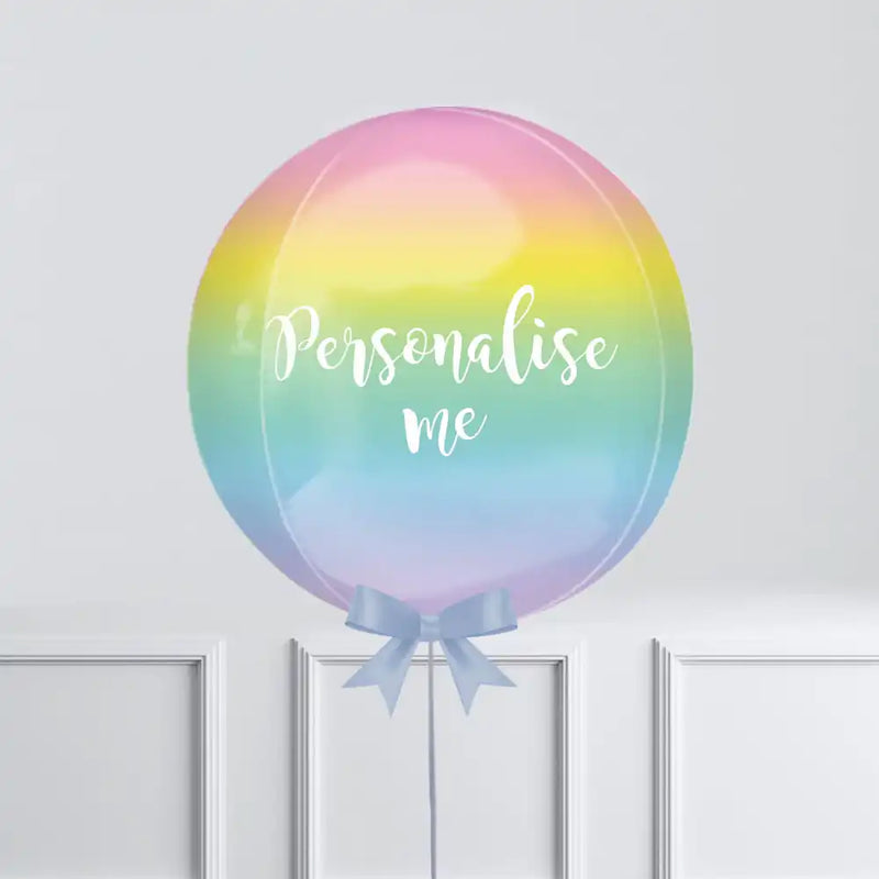 Personalised Orb Balloon - Pastel Rainbow Ombre Personalised Balloons