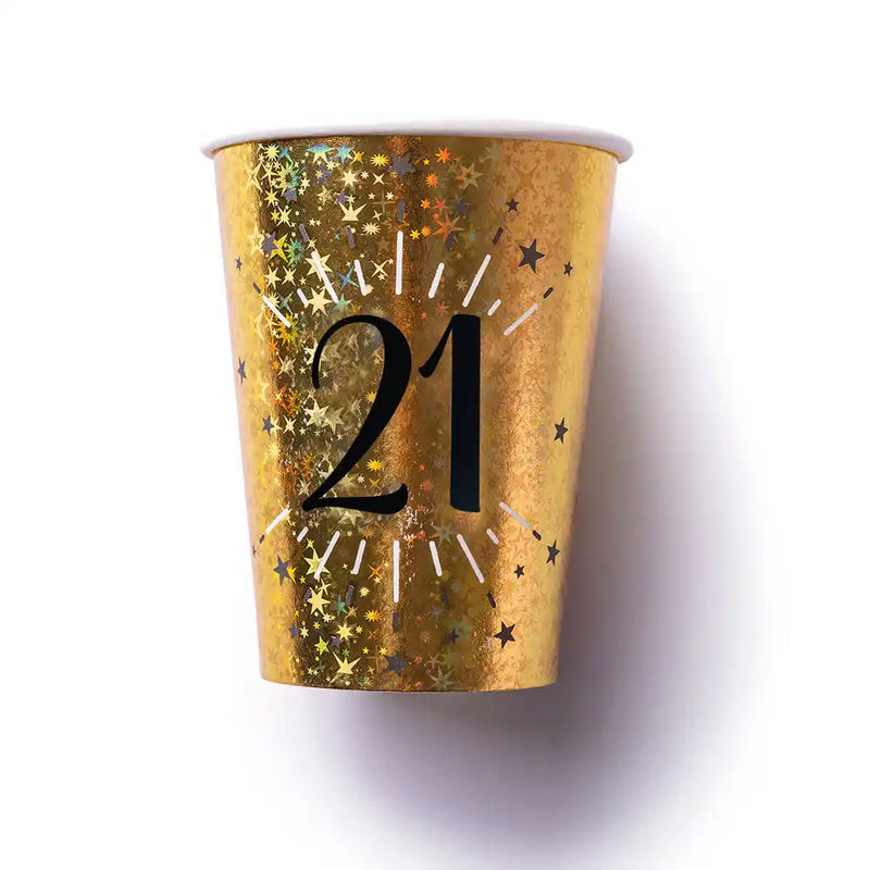 21st Birthday Black & Gold Sparkle Cups (x10) Milestone