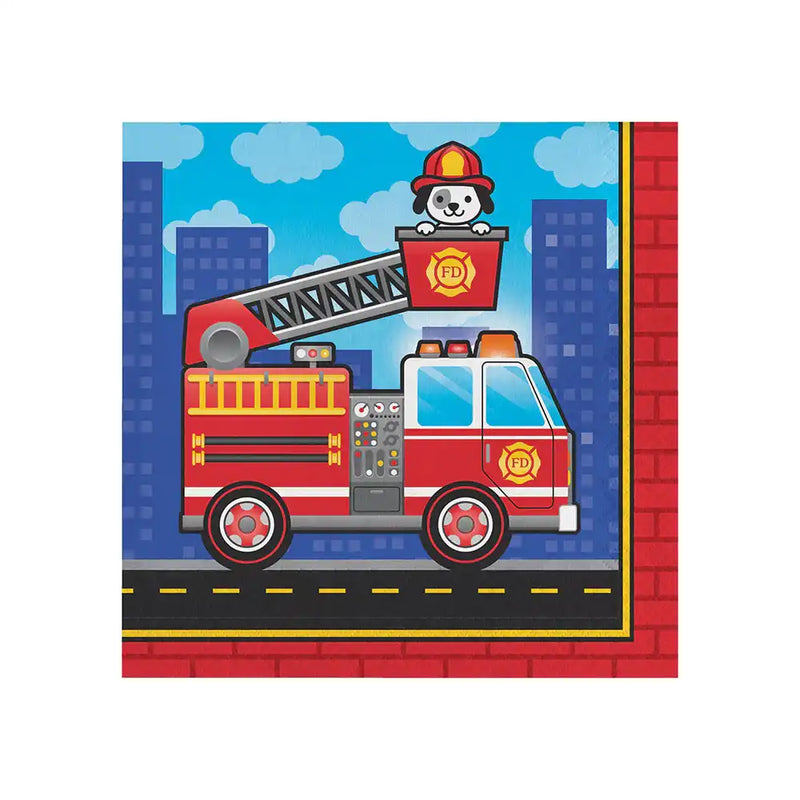 Flaming Fire Truck - Party Napkins (x16) Kids Party