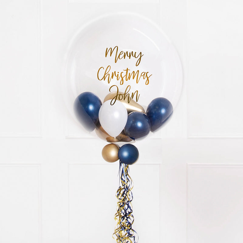 Personalised Bubble Balloon in a Box - Navy Luxe