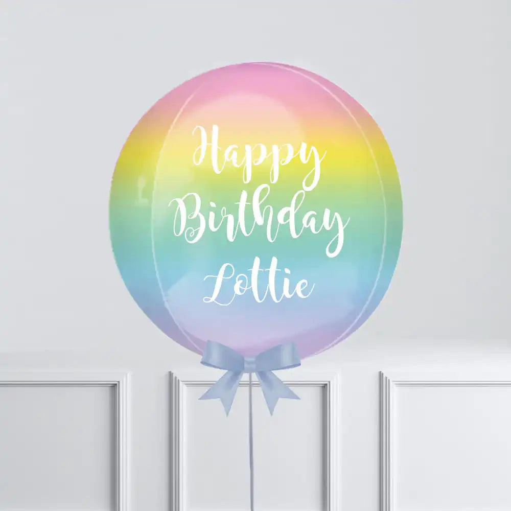 Personalised Orb Balloon - Pastel Rainbow Ombre Personalised Balloons
