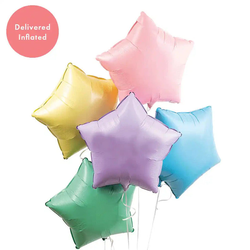 Inflated Balloon Bunch - Pastel Rainbow Stars Personalised Balloons