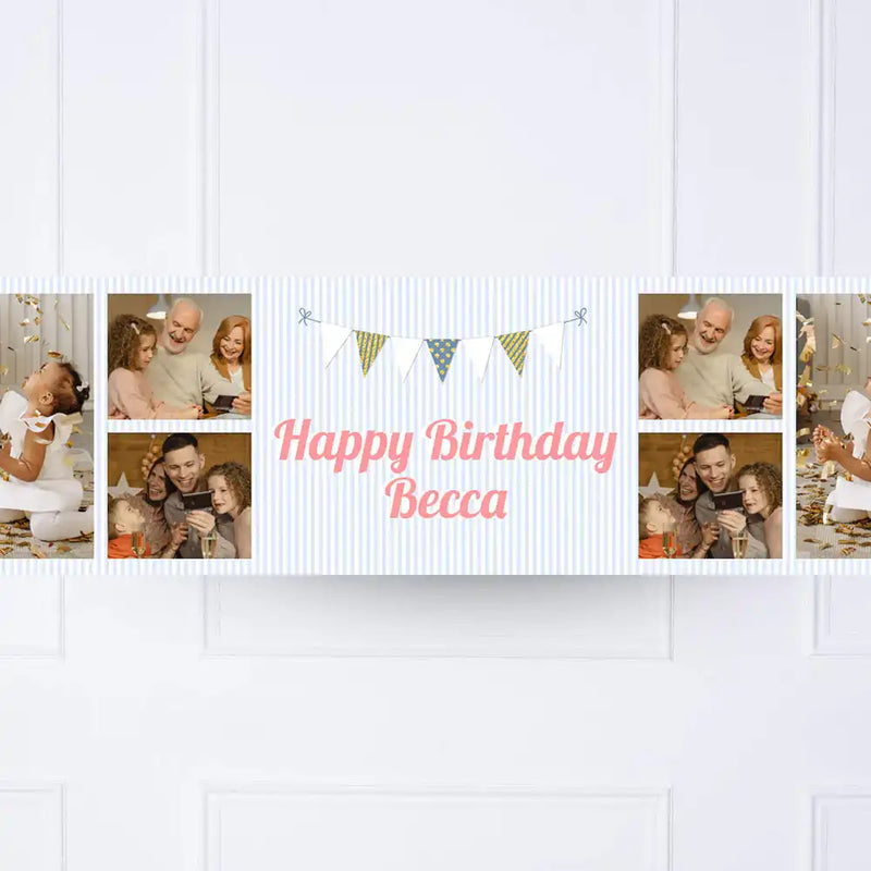 Blue Stripe Bunting Personalised Party Banner Personalised Banner