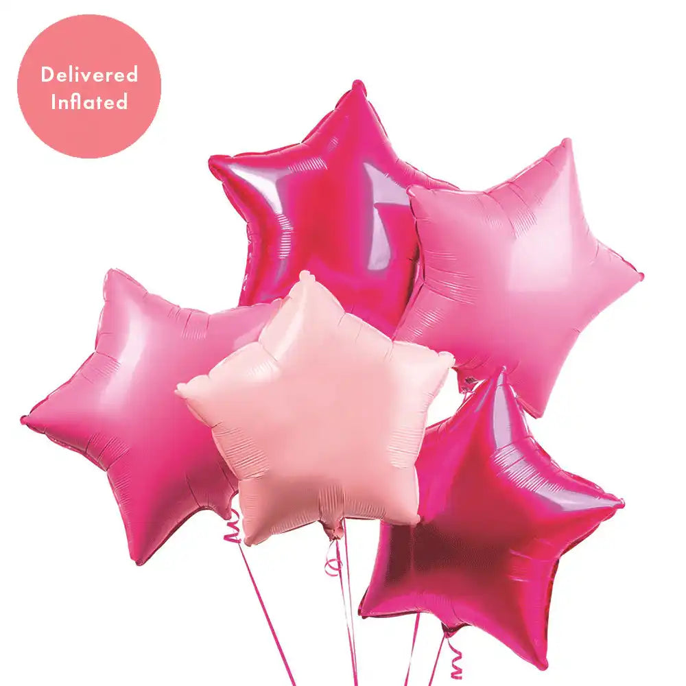 Inflated Balloon Bunch - Pink Stars Personalised Balloons