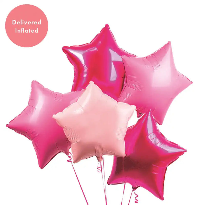 Inflated Balloon Bunch - Pink Stars Personalised Balloons