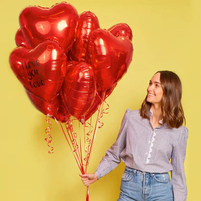 A Dozen Red Heart Personalised Balloons in a Box Personalised Balloons
