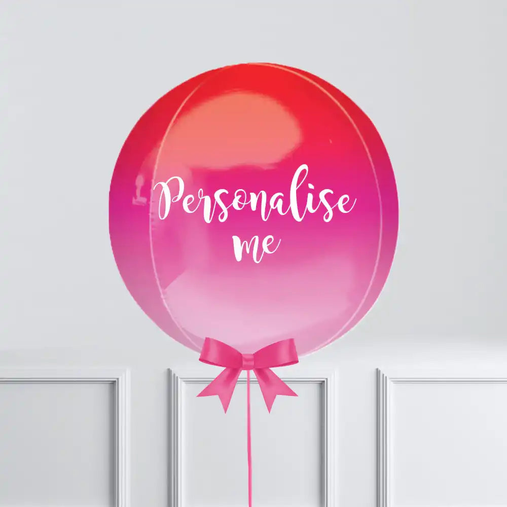 Personalised Orb Balloon - Pink & Red Ombre Personalised Balloons