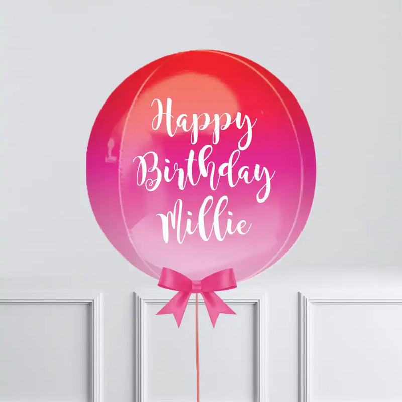 Personalised Orb Balloon - Pink & Red Ombre Personalised Balloons