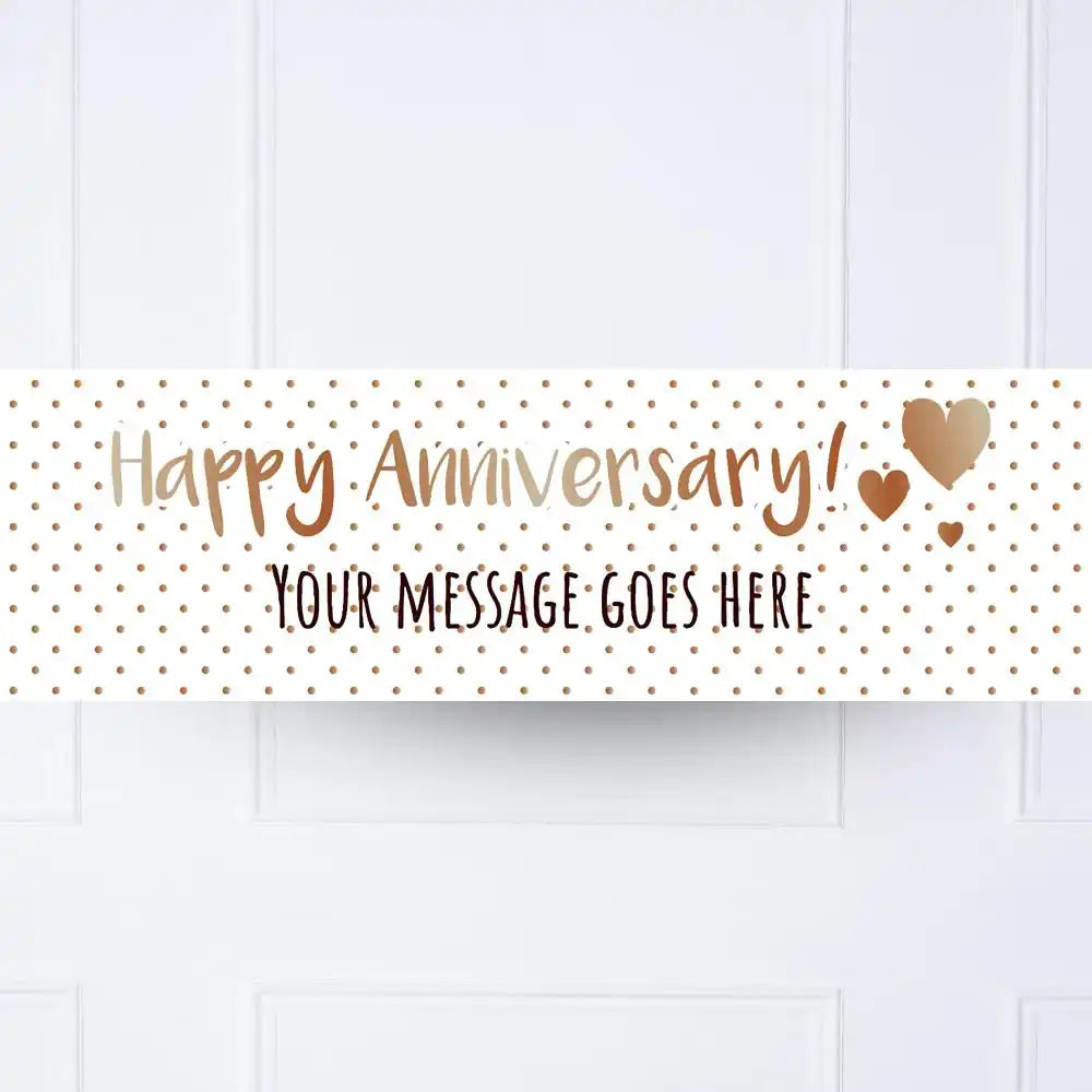 Rose Gold Dots Anniversary Personalised Party Banner No Personalised Banner