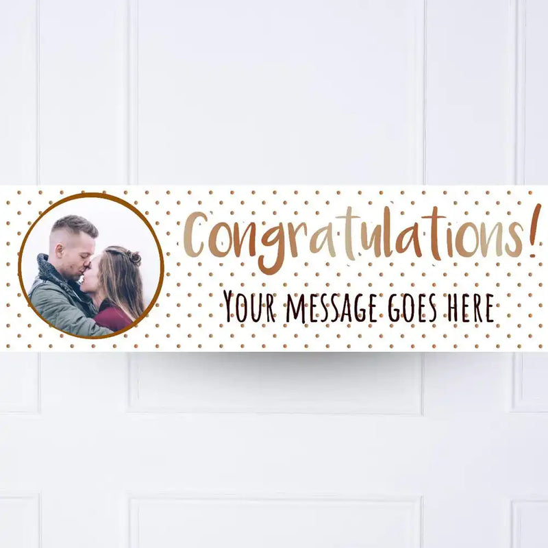 Rose Gold Dots Congratulations Personalised Party Banner Yes Personalised Banner