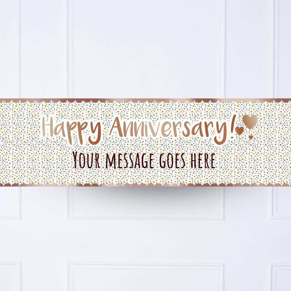 Rose Gold Floral Anniversary Personalised Party Banner No None Personalised Banner
