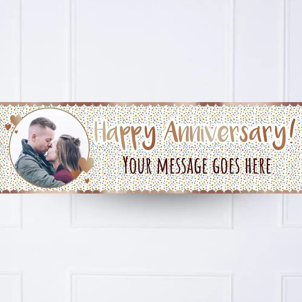 Rose Gold Floral Anniversary Personalised Party Banner Yes None Personalised Banner