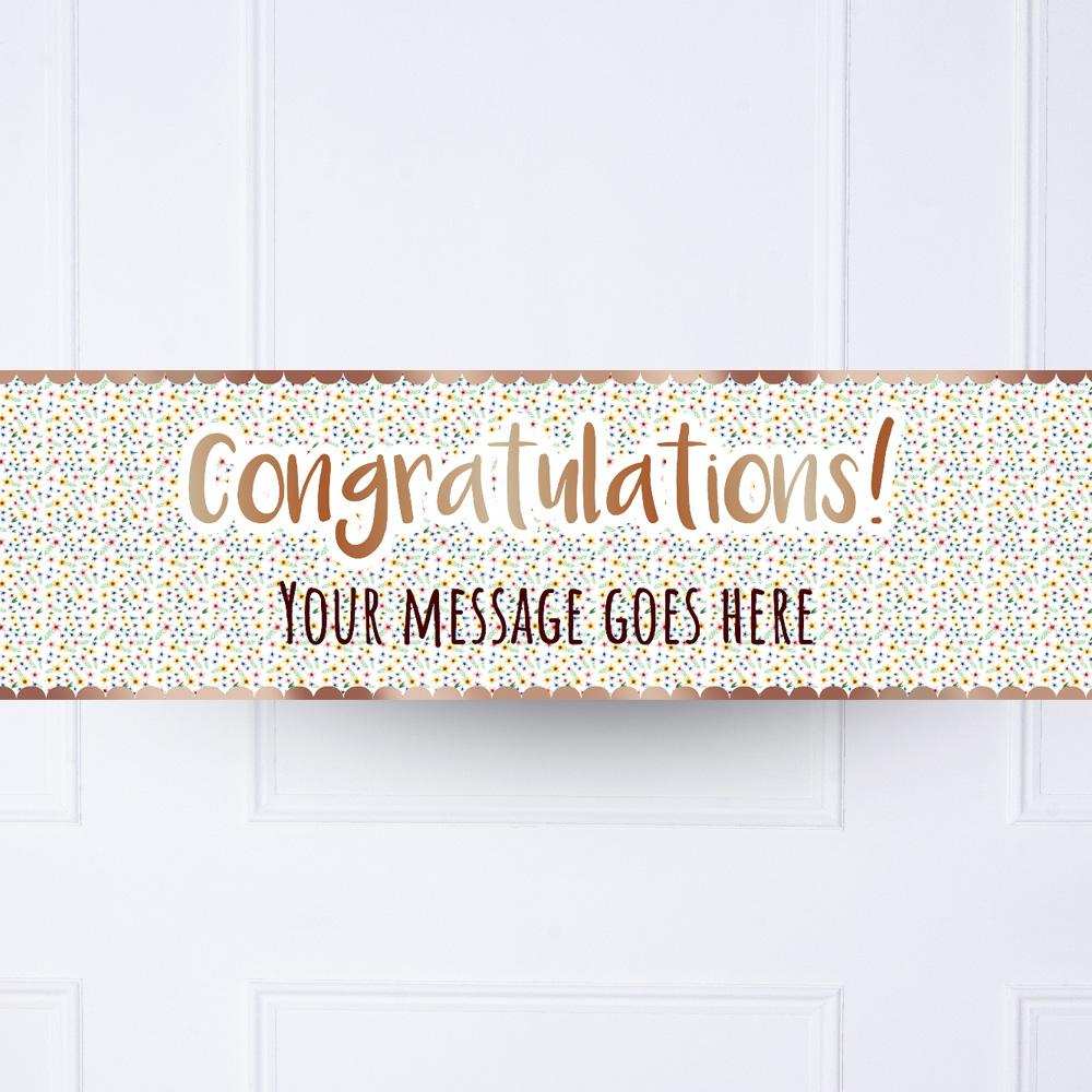 Rose Gold Floral Congratulations Personalised Party Banner No Personalised Banner