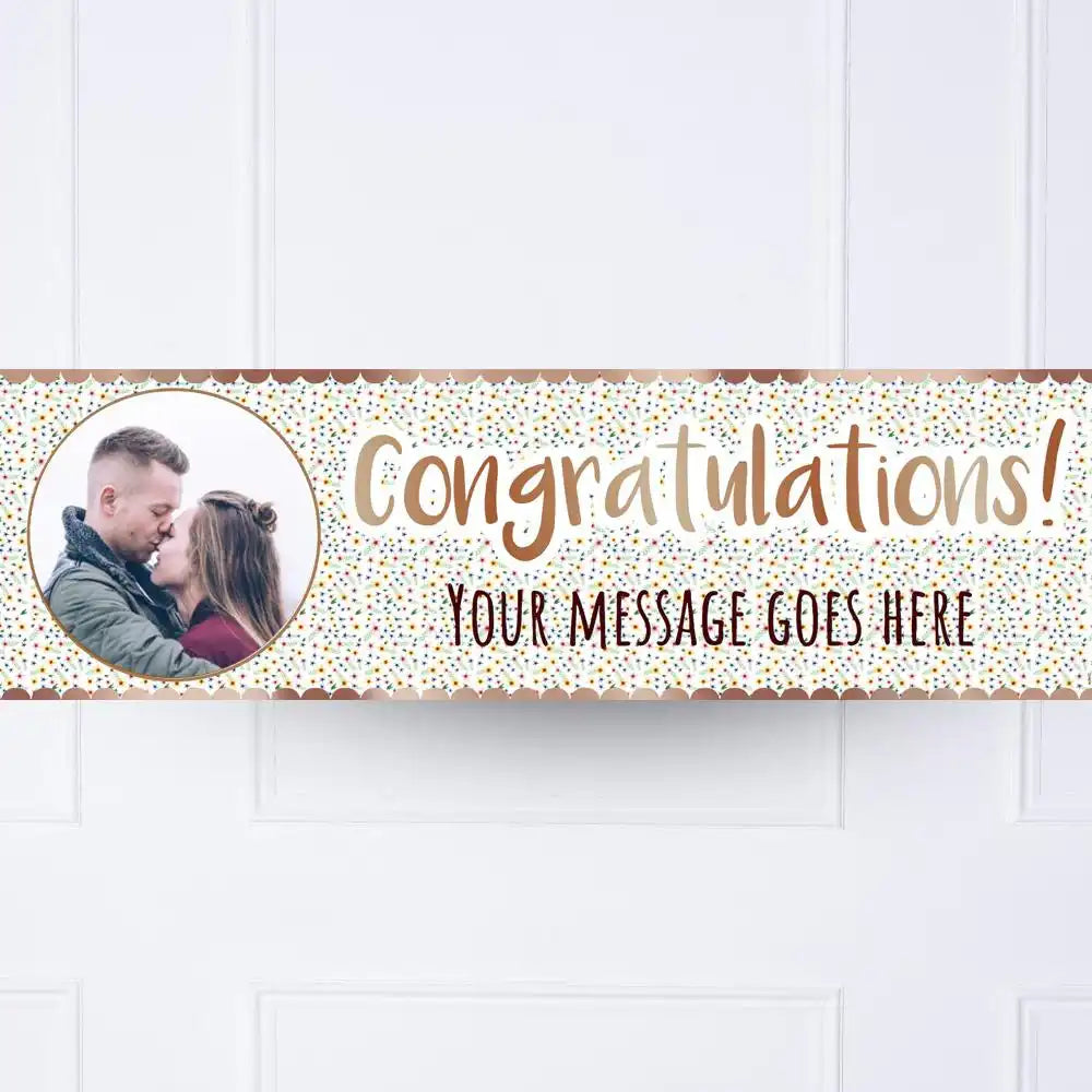 Rose Gold Floral Congratulations Personalised Party Banner Yes Personalised Banner