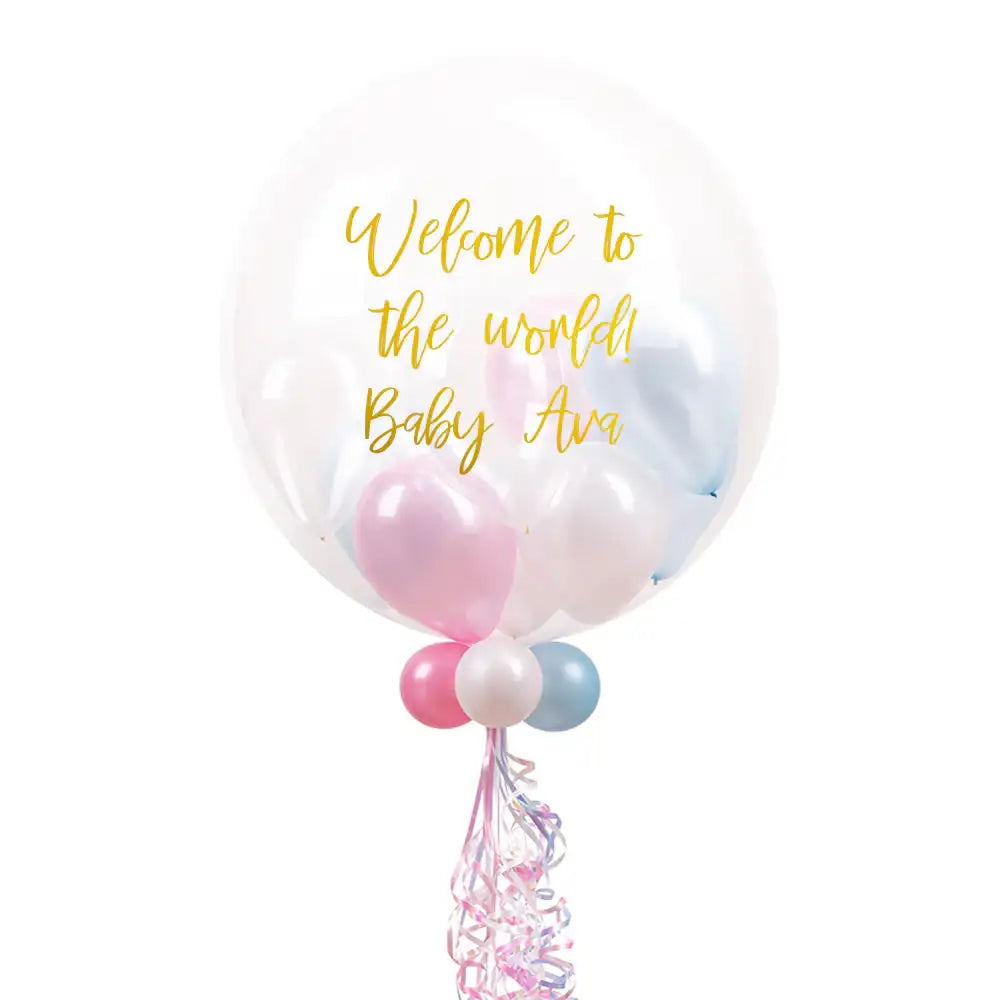 Personalised Bubble Balloon in a Box – Pastel Baby Mini Balloons Personalised Balloons