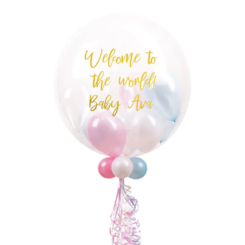 Personalised Bubble Balloon in a Box – Pastel Baby Mini Balloons Personalised Balloons