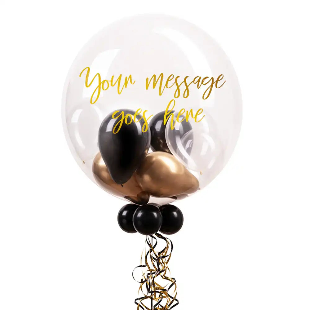 Personalised Bubble Balloon in a Box – Gold Deco Personalised Balloons