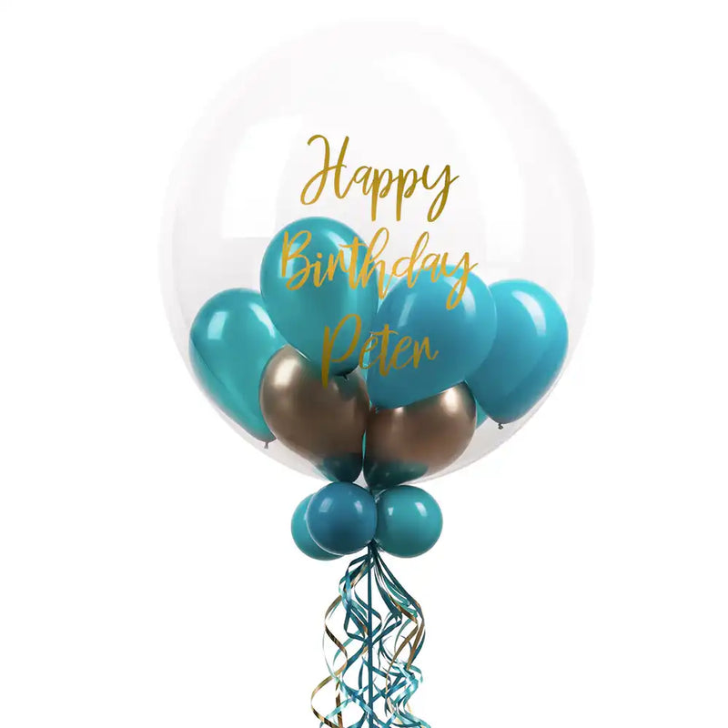 Personalised Bubble Balloon in a Box – Aquamarine Personalised Balloons