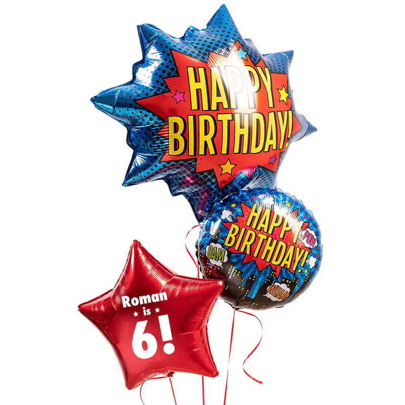 Personalised Inflated Balloon Bunch - Superhero Personalised Balloons