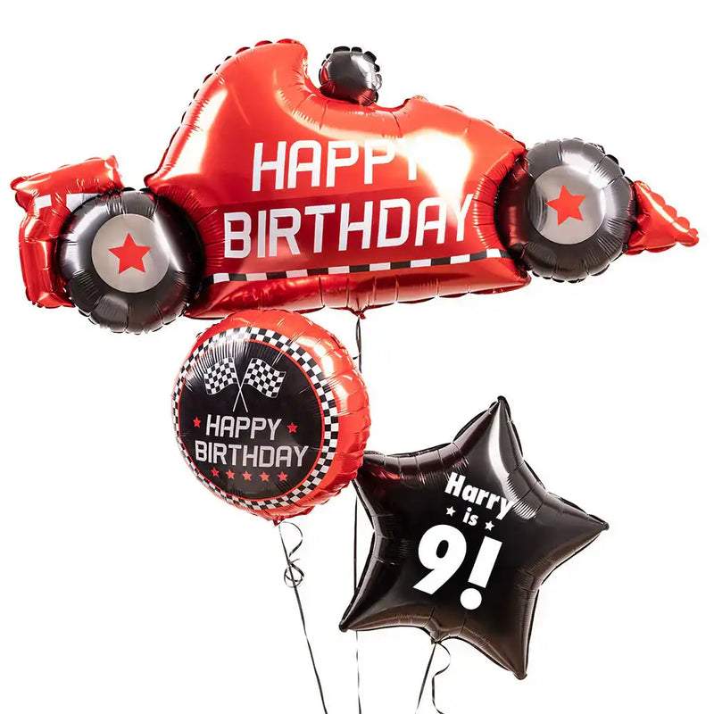 Personalised Inflated Balloon Bunch - Racing Car Personalised Balloons
