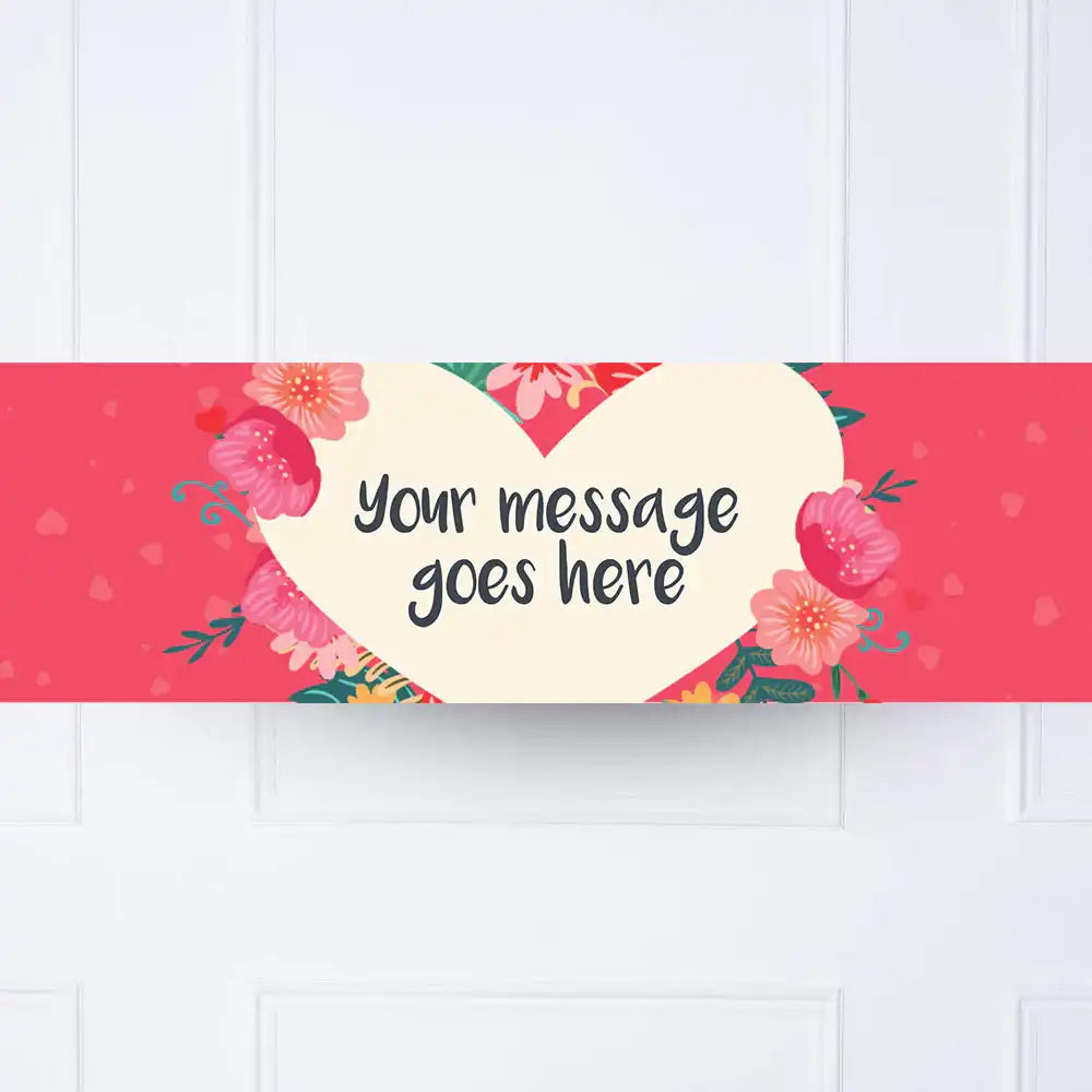 Floral Heart Personalised Party Banner Message Personalised Banner