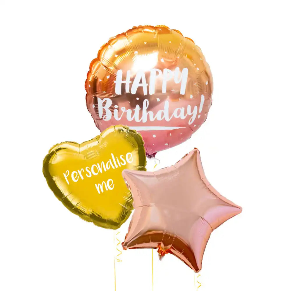 Personalised Inflated Balloon Bunch - Rose Gold Ombre Personalised Balloons