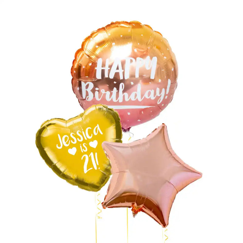 Personalised Inflated Balloon Bunch - Rose Gold Ombre Personalised Balloons