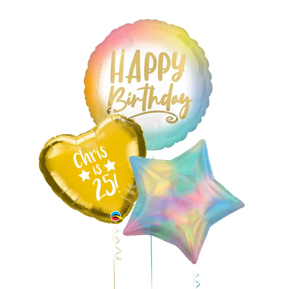 Personalised Inflated Balloon Bunch - Ombre & Gold Personalised Balloons