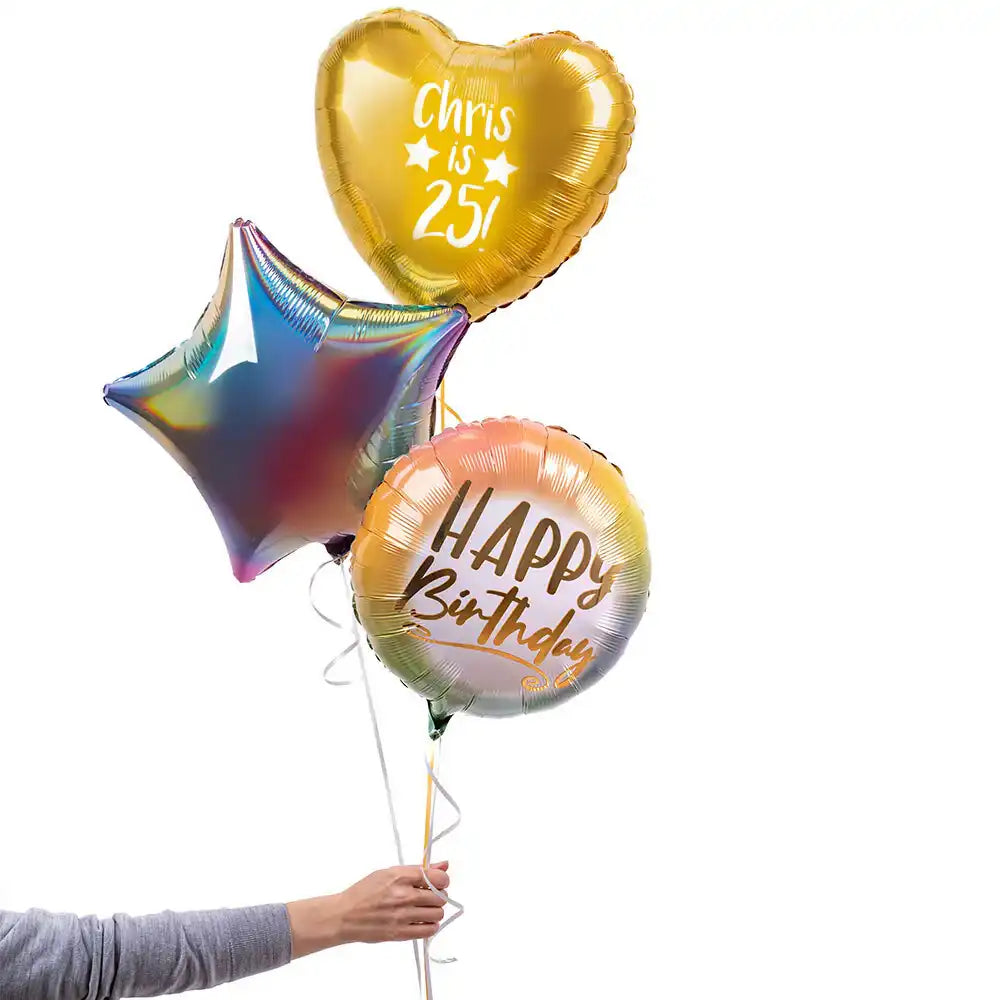 Personalised Inflated Balloon Bunch - Ombre & Gold Personalised Balloons