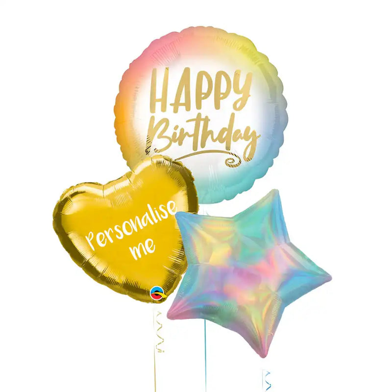 Personalised Inflated Balloon Bunch - Ombre & Gold Personalised Balloons