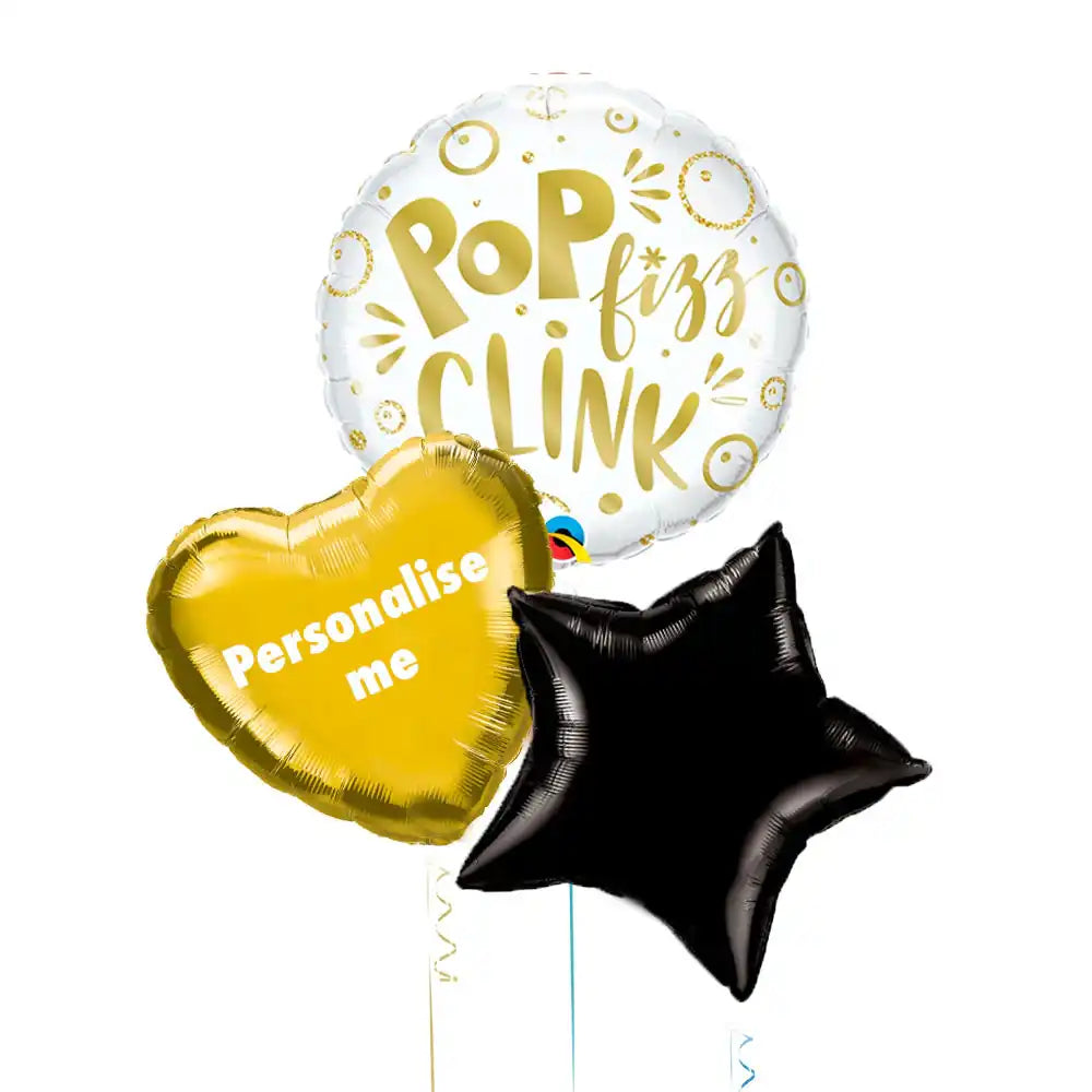 Personalised Inflated Balloon Bunch - Pop, Fizz, Clink Personalised Balloons